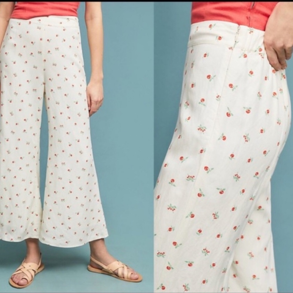 Anthropologie Feather Bone Flare Cherry Pants - Picture 1 of 8